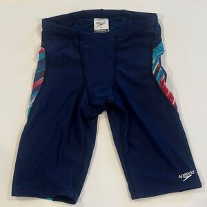 Speedo Boys Navy Blue Jammer Swim Shorts with Stripe Accent
